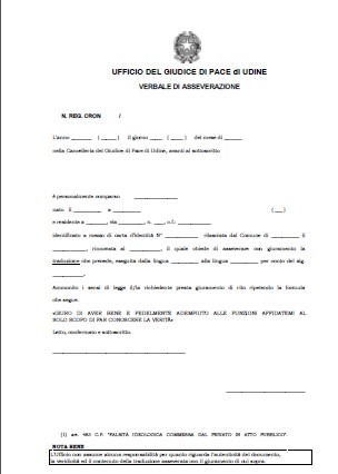 Verbale di giuramento di traduzione del Giudice di Pace di Udine