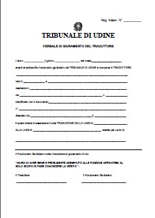 Verbale di giuramento di traduzione del Tribunale di Udine_